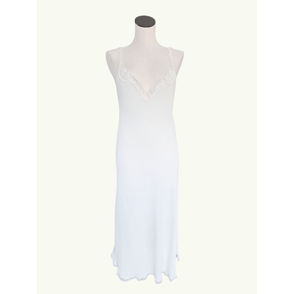 Vintage Victoria's Secret White Waffle Knit Maxi Nightgown Coquette Size S